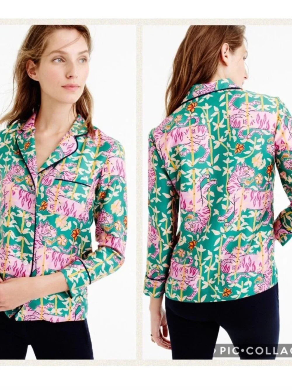 NWT J. Crew Drakes Bengal Tiger Pajama Style Top Blouse Long Sleeve 6